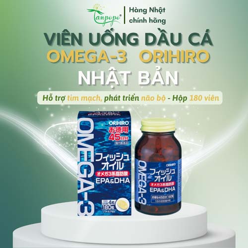 Viên uống Dầu cá Omega-3 Orihino hỗ trợ tim mạch (180 viên)